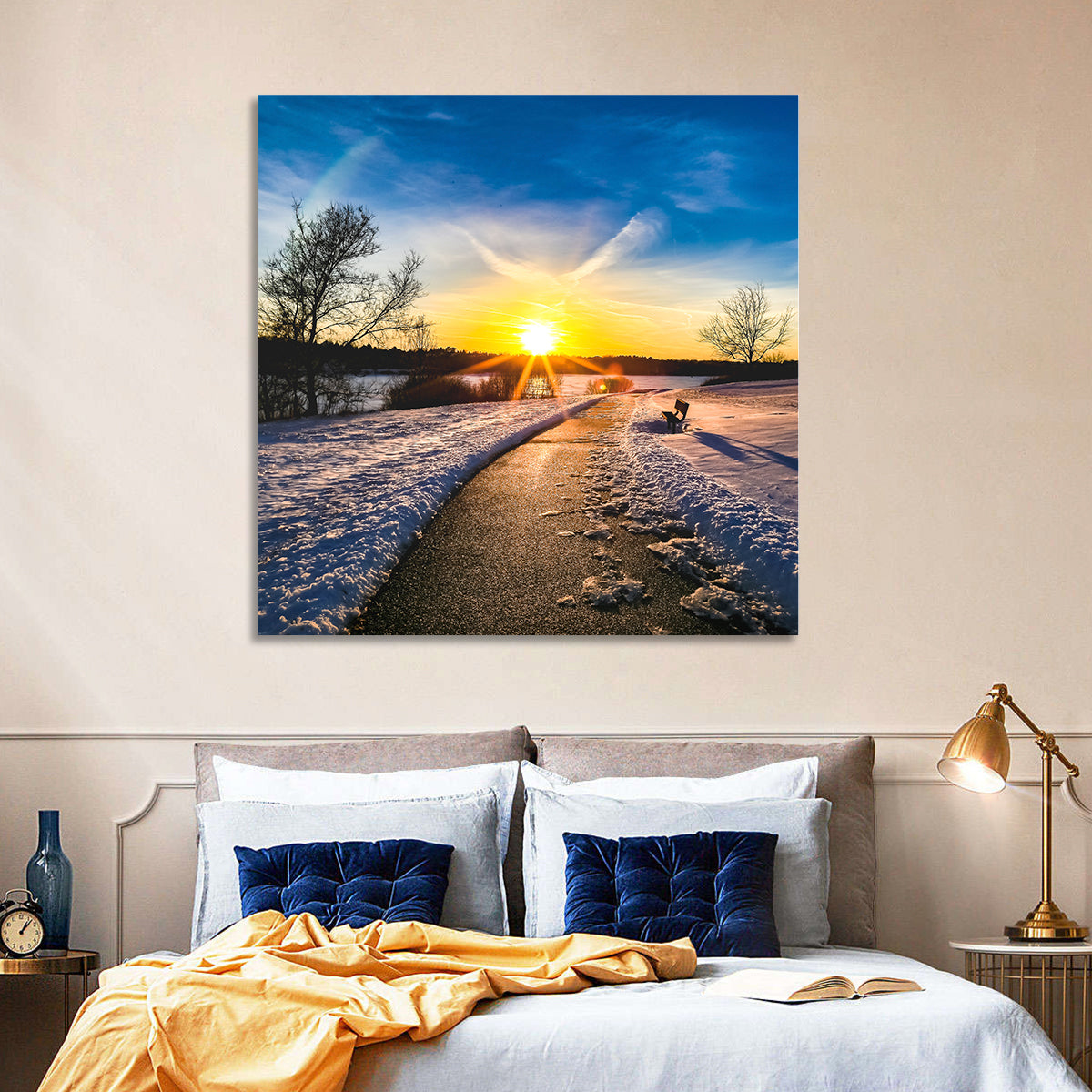 Lake Zorinsky Winter Sunrise Wall Art in a room, square
