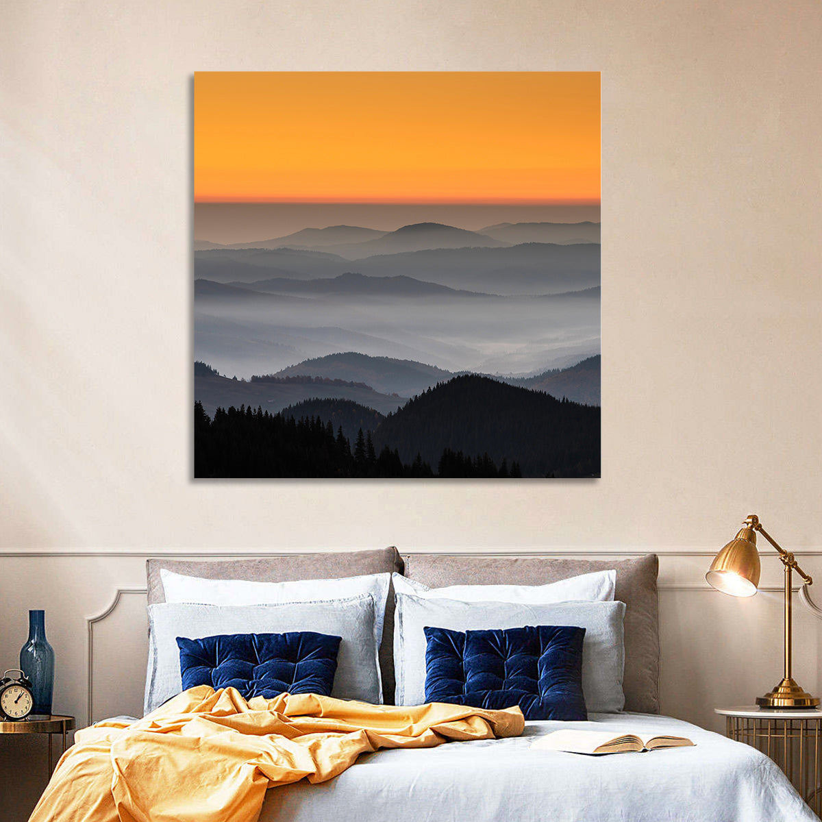 Rarau Mountains Sunrise Wall Art in a room, square