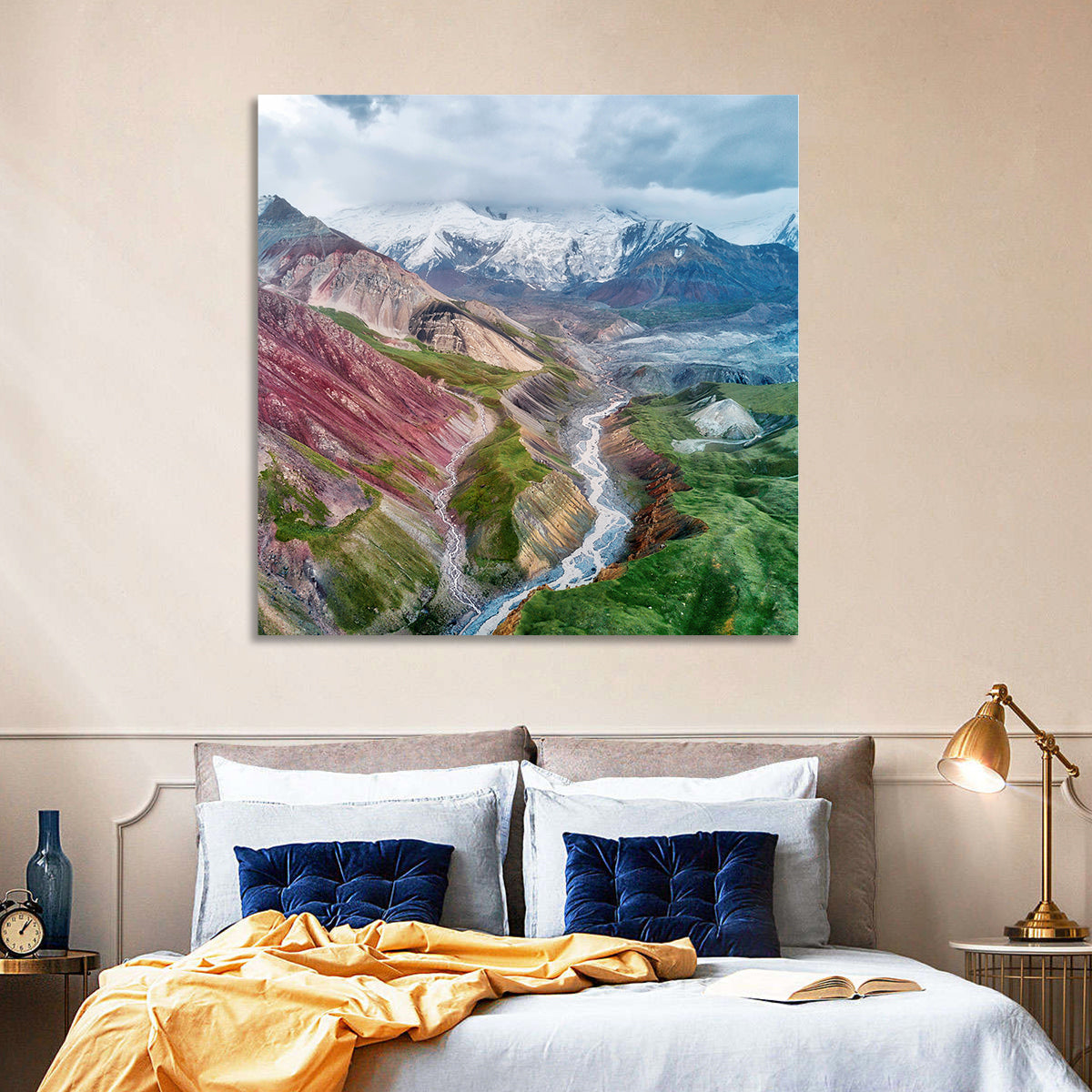 Mount Lenin Glacial Valley Wall Art in a room, square