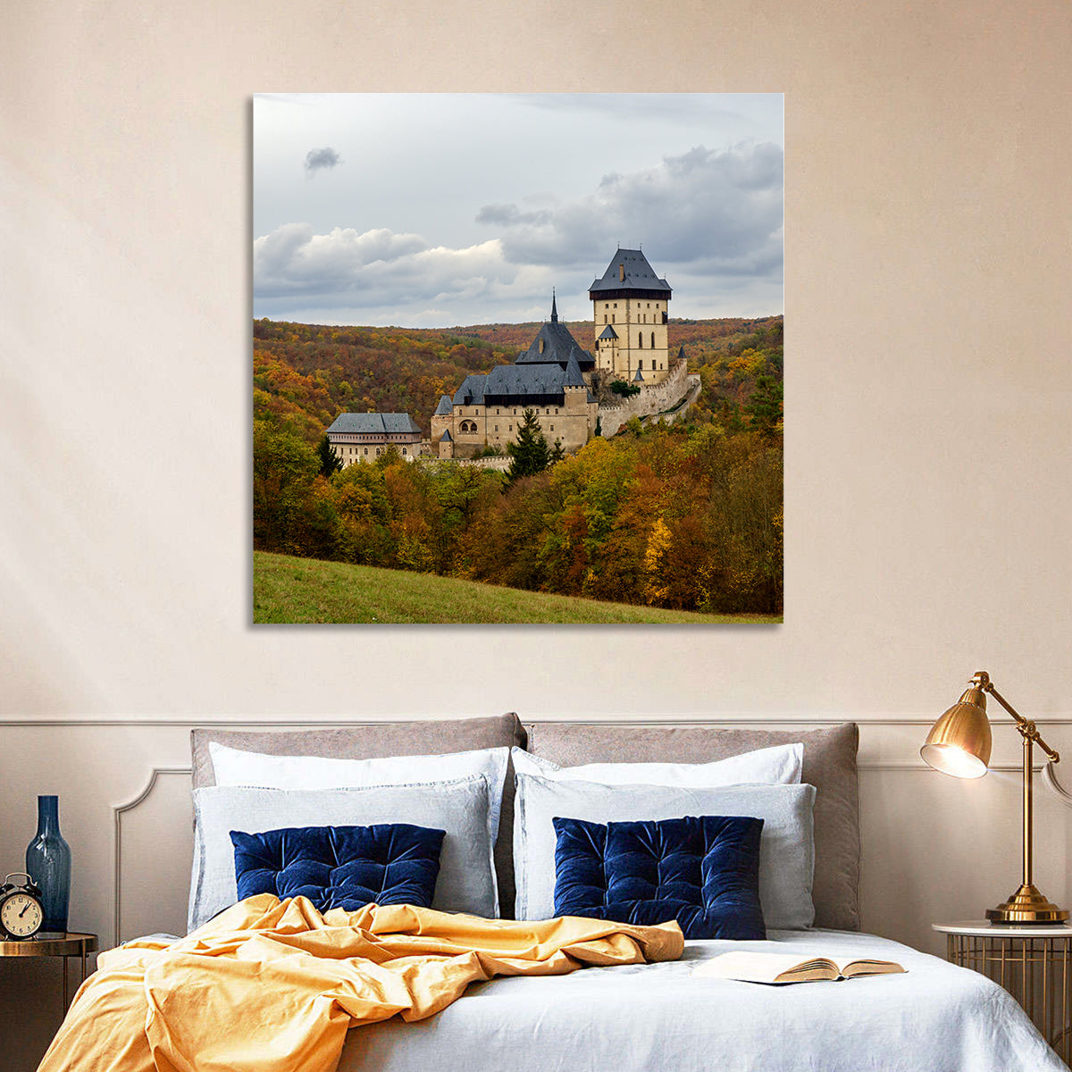 Karlštejn Castle in Autumn Forest Wall Art in a room, square