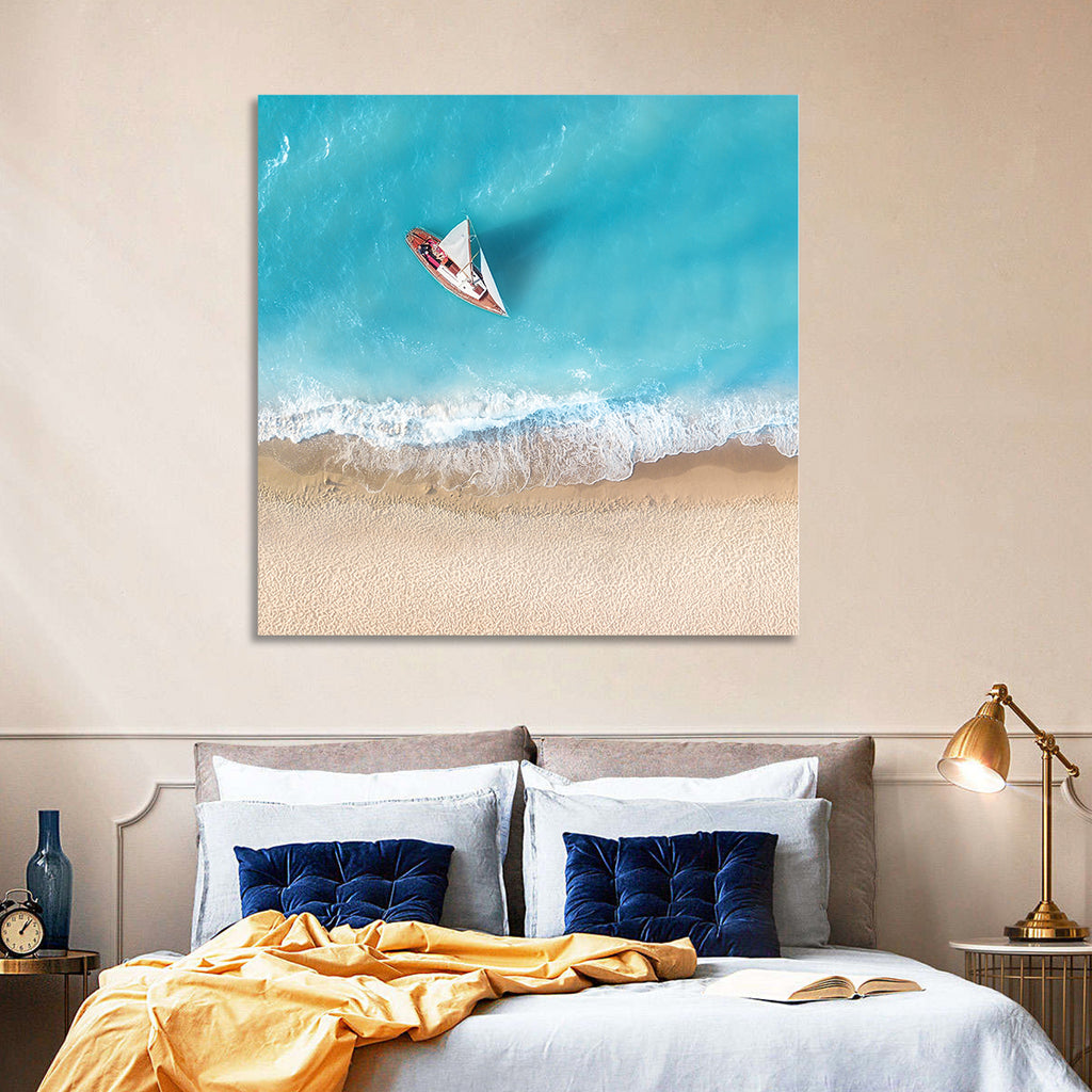 Centered Sailboat Over Turquoise Sea Wall Art