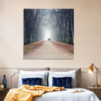 Foggy Tree Lined Walkway in Autumn Wall Art