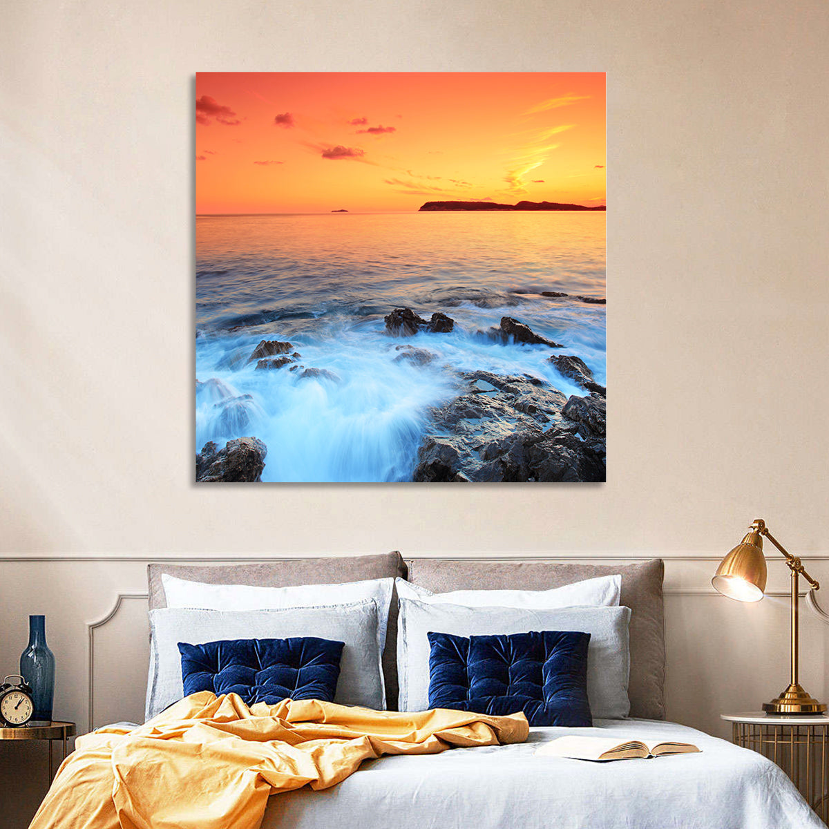 Dubrovnik Sunset Over Rocky Shore Wall Art in a room, square