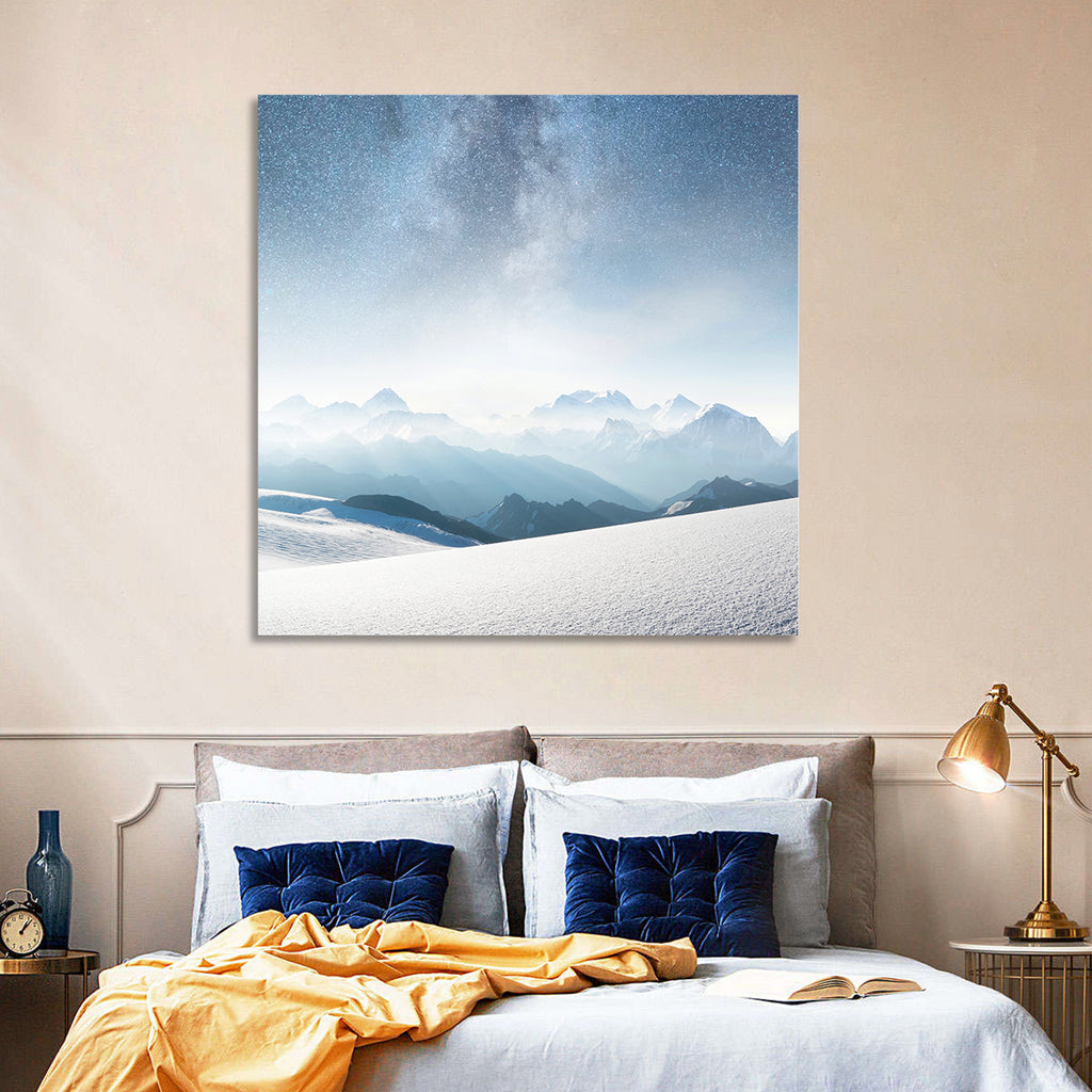 Starry Milky Way Over Snowy Peaks Wall Art