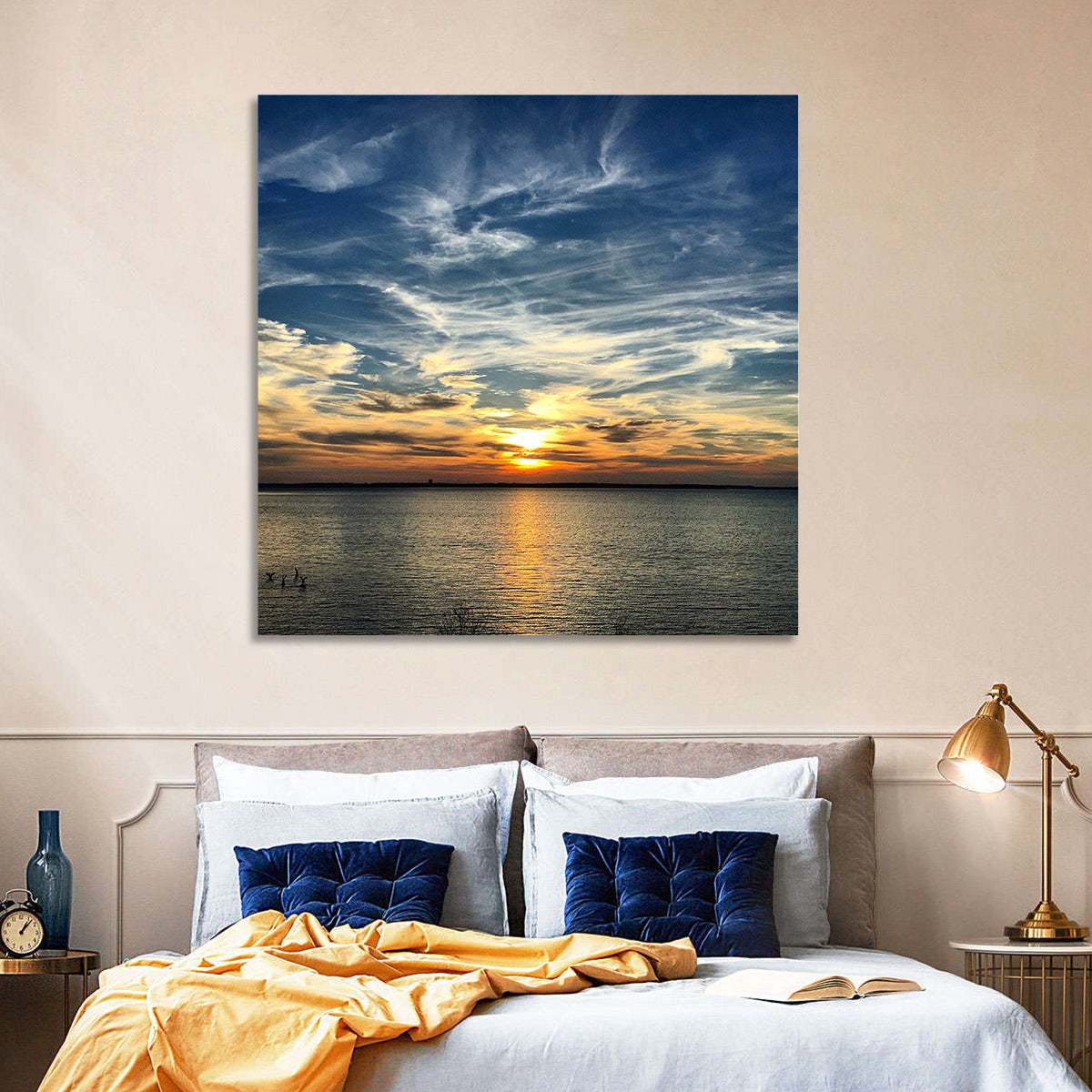 Texoma Lake Sunset Wall Art in a room, square