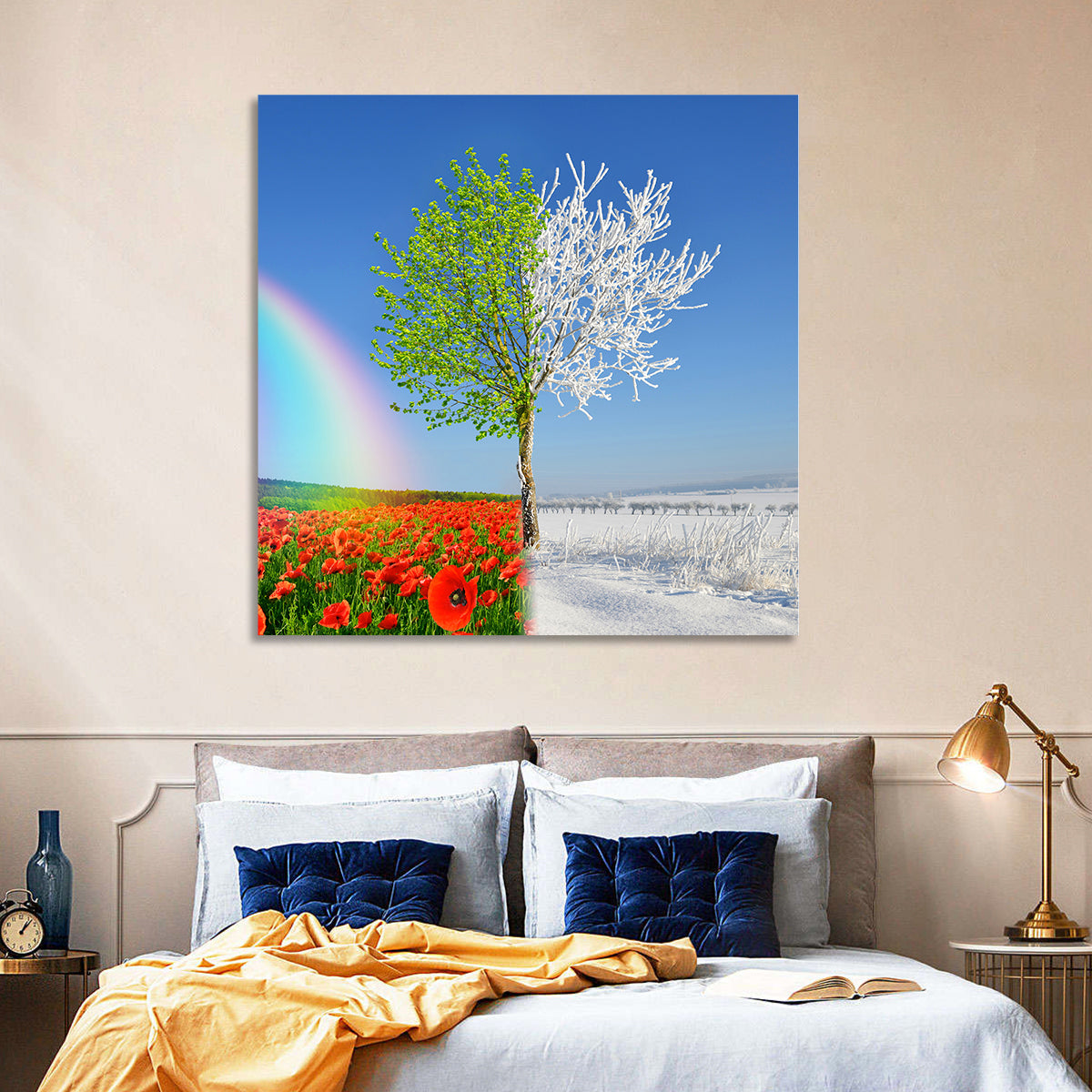 Seasonal Split Landscape Wall Art in a room, square