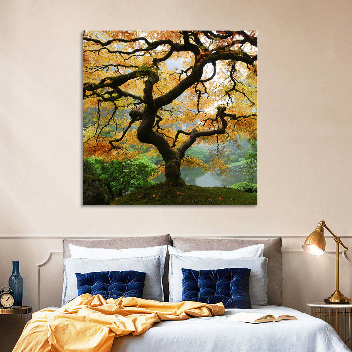 Japanese Autumn Maple Wall Art in a room, square
