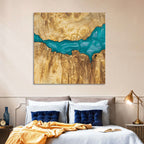 Burled Wood River with Teal Resin Wall Art