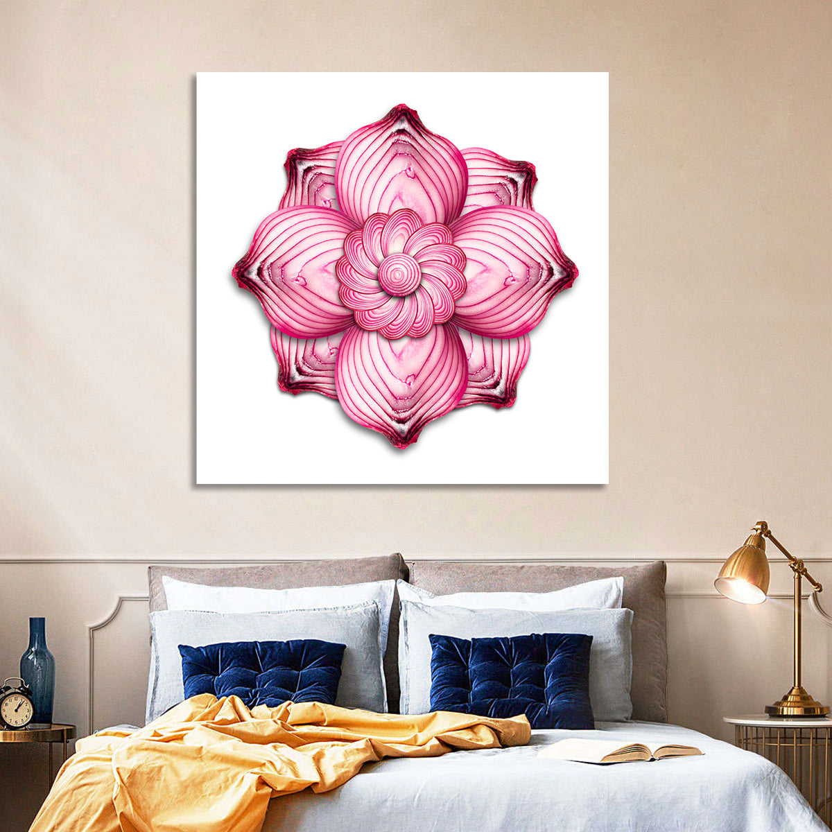 Red Onion Mandala Floral Pattern Wall Art in a room, square