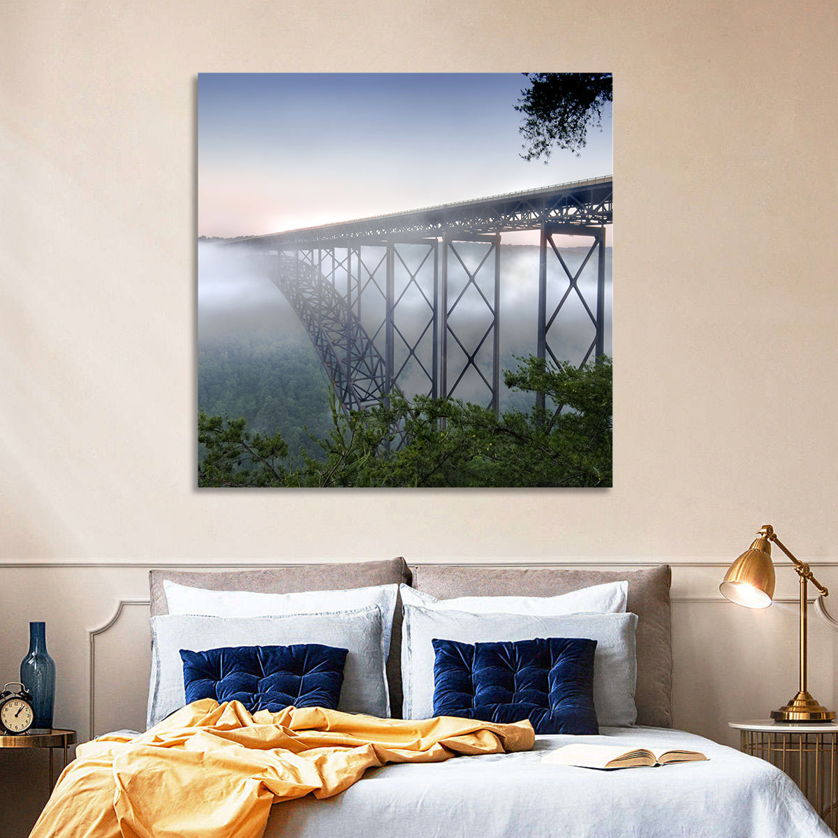 New River Gorge Bridge at Dawn Wall Art in a room, square