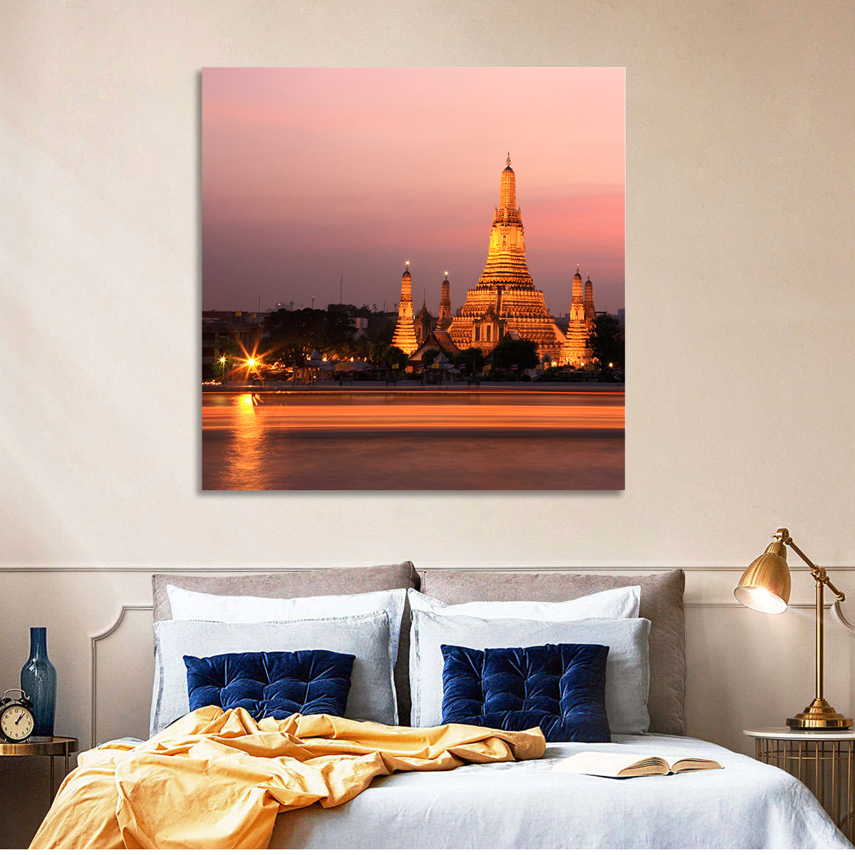 Wat Arun at Dusk Wall Art in a room, square