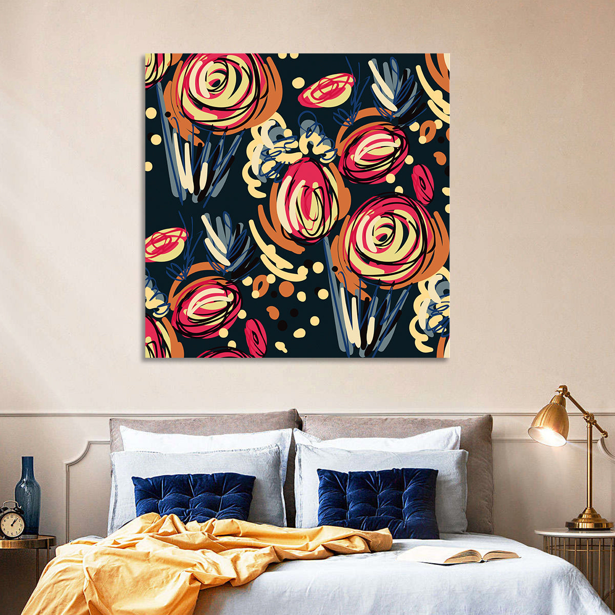 Colorful Scribbled Floral Pattern Wall Art
