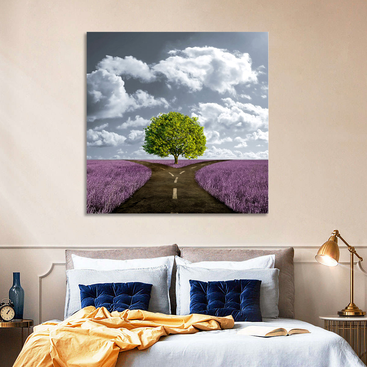 Lavender Field Crossroads with Lone Tree Wall Art