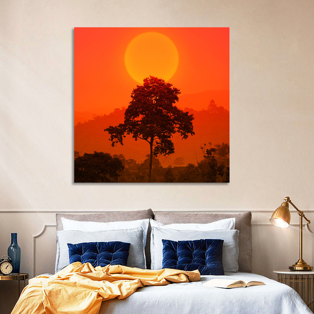 African Summer Sunset Wall Art in a room, square