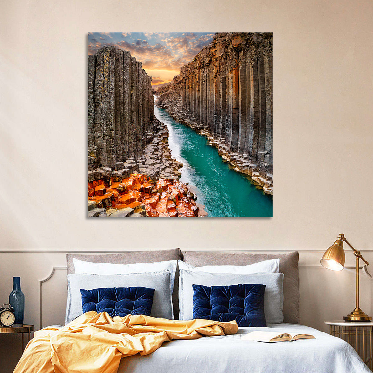 Stuðlagil Canyon Basalt Columns at Golden Hour Wall Art