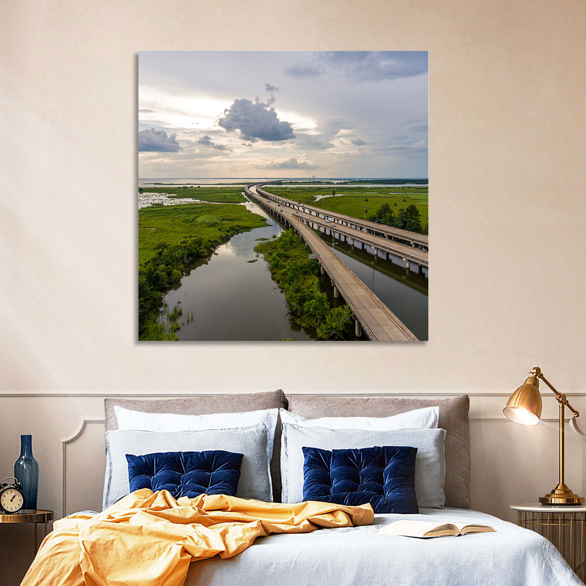 Interstate 10 Bridge Wall Art in a room, square