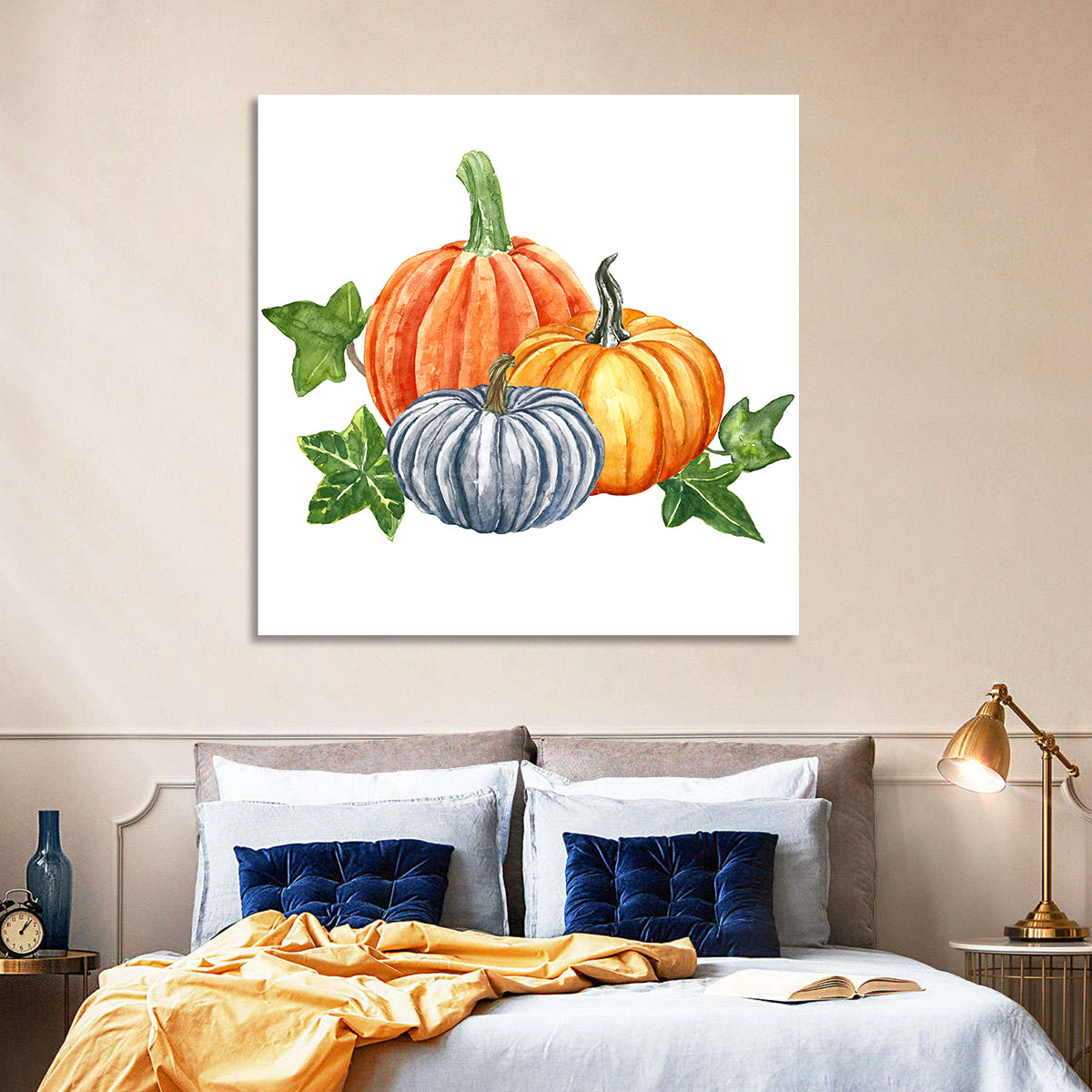 Festive Pumpkin Trio Watercolor Wall Art