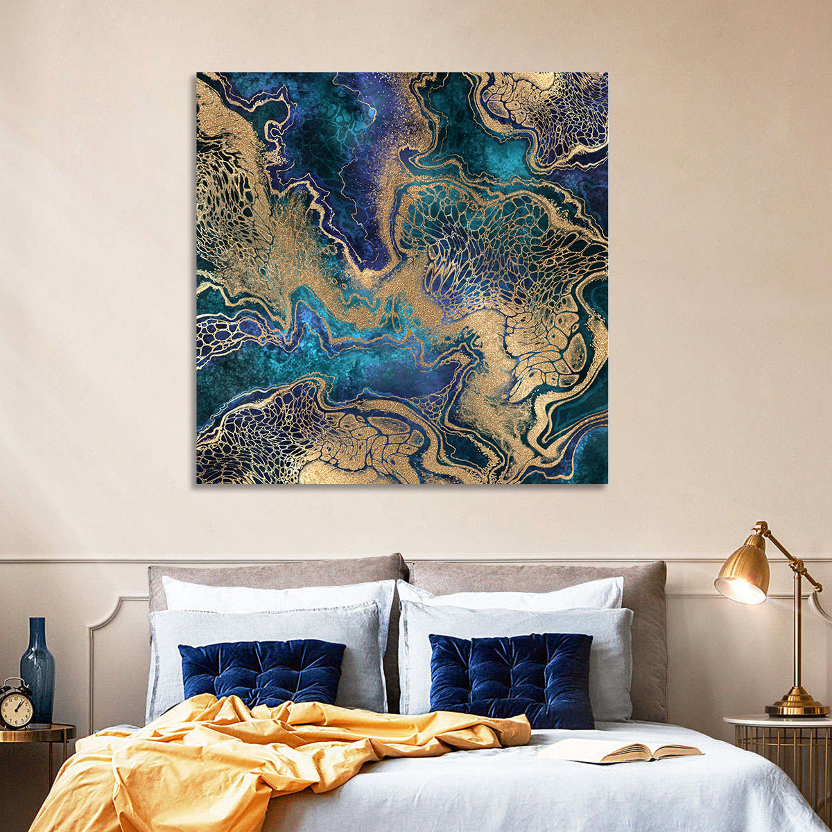 Gilded Geode Abstract Wall Art in a room, square