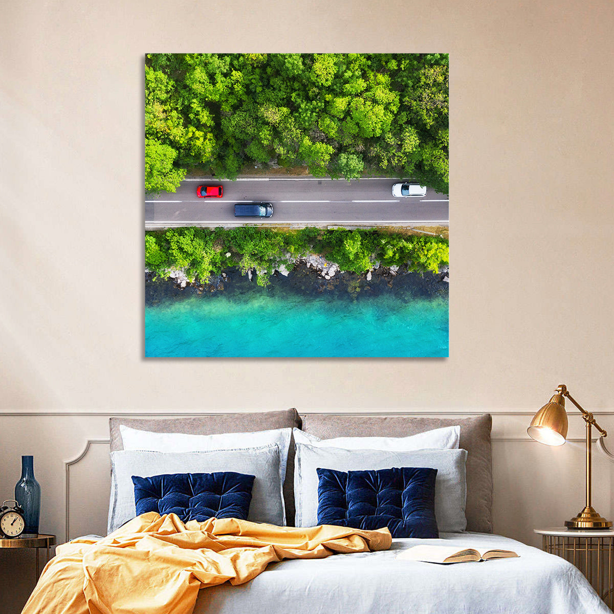 Sea Coast Highway Wall Art in a room, square