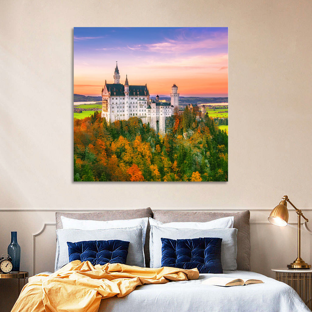 Neuschwanstein Castle at Autumn Sunset Wall Art