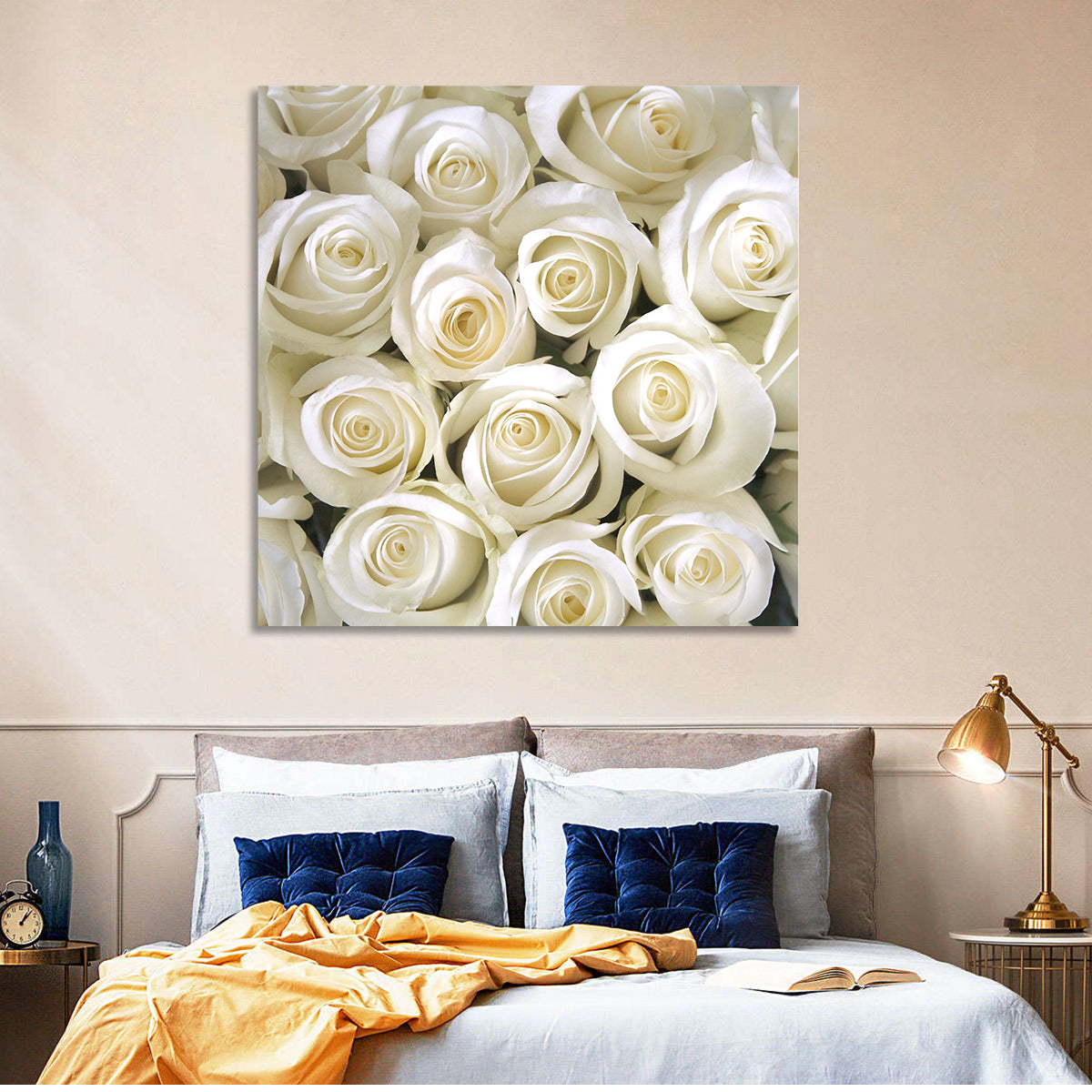 Silky Roses Wall Art in a room, square