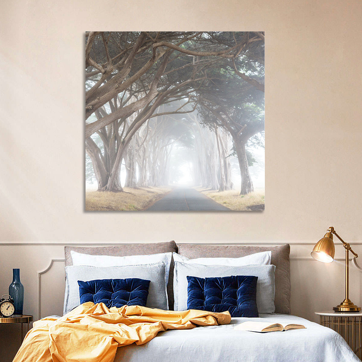 Misty Cypress Tunnel Wall Art in a room, square