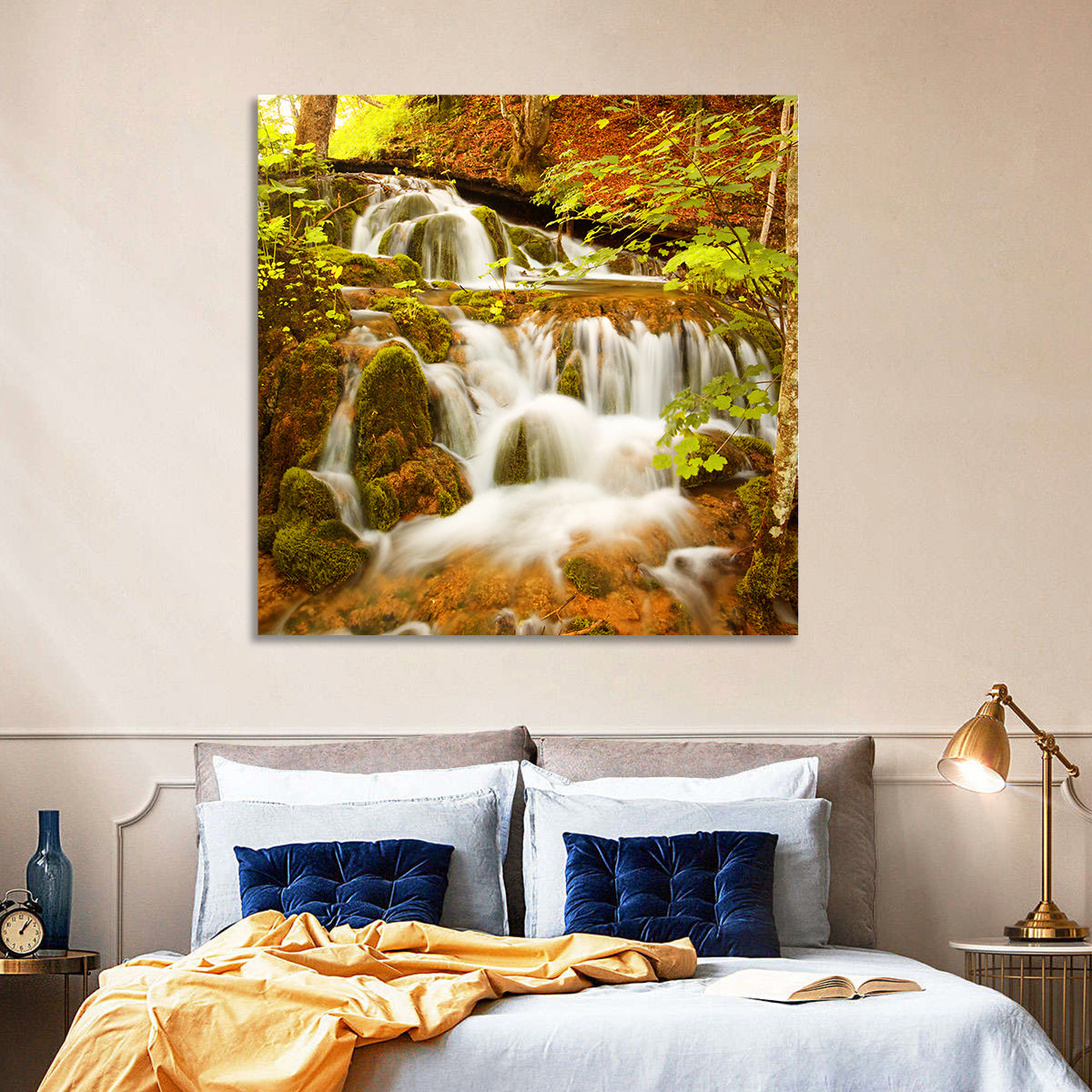 Plitvice Autumn Stream Wall Art in a room, square