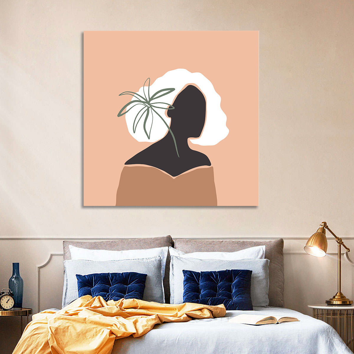 Modern Woman Silhouette Wall Art in a room, square