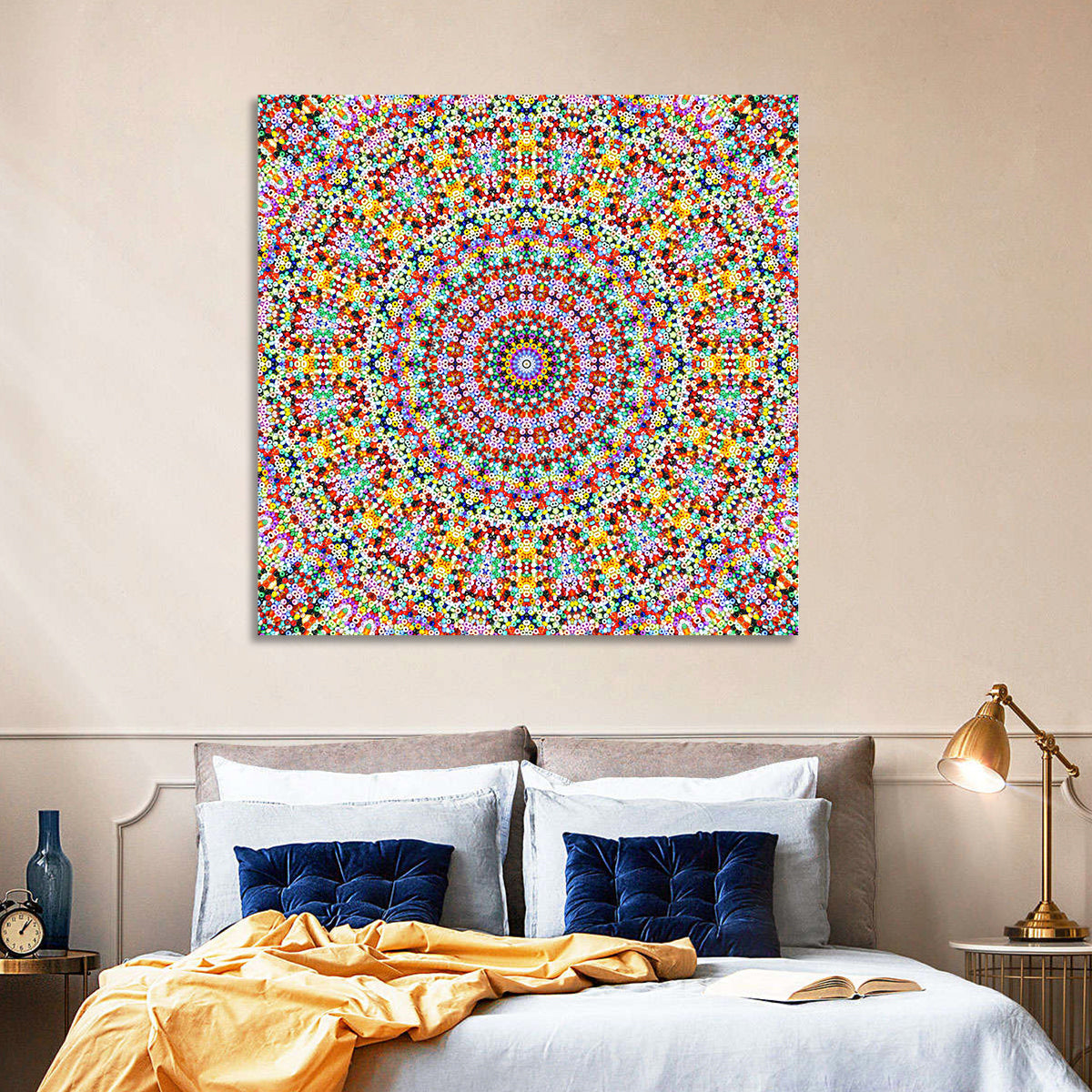 Beaded Kaleidoscope Mandala Wall Art in a room, square