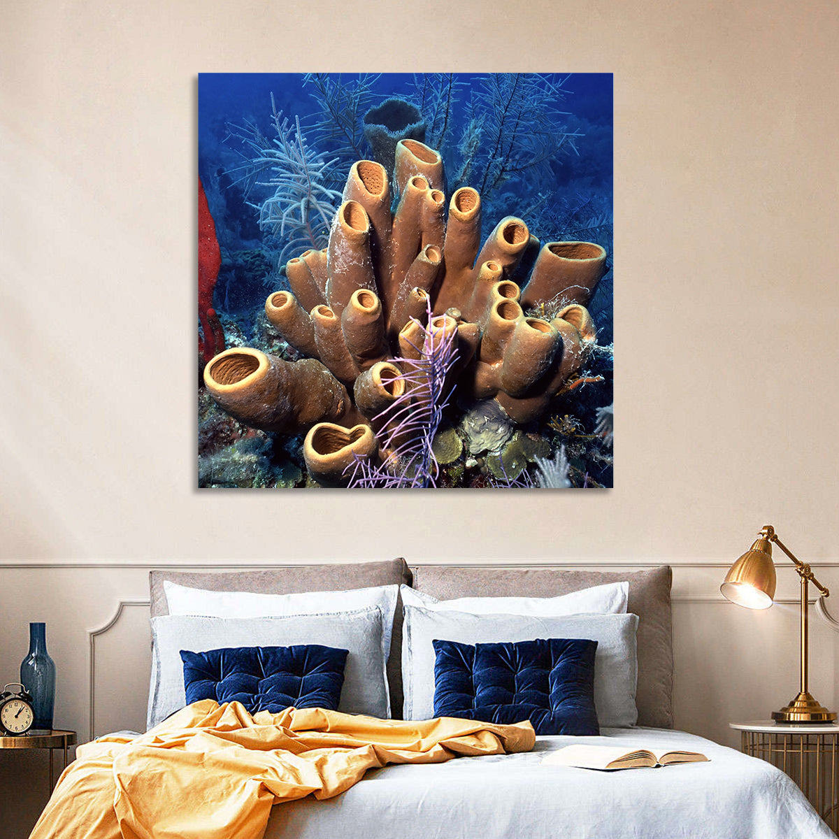 Belize Reef Sponge Scene Wall Art in a room, square