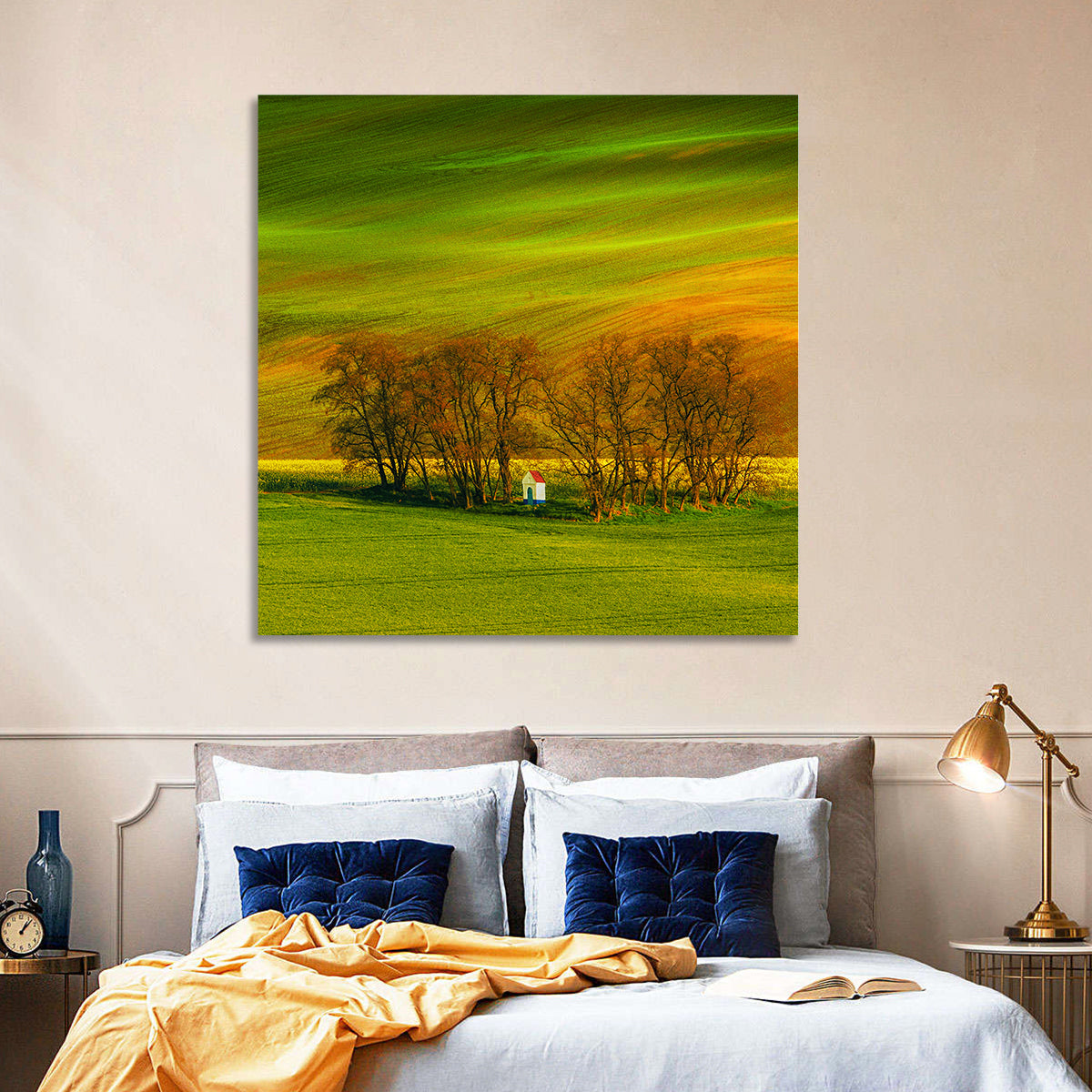 Moravian Wheat Fields with Chapel Wall Art in a room, square