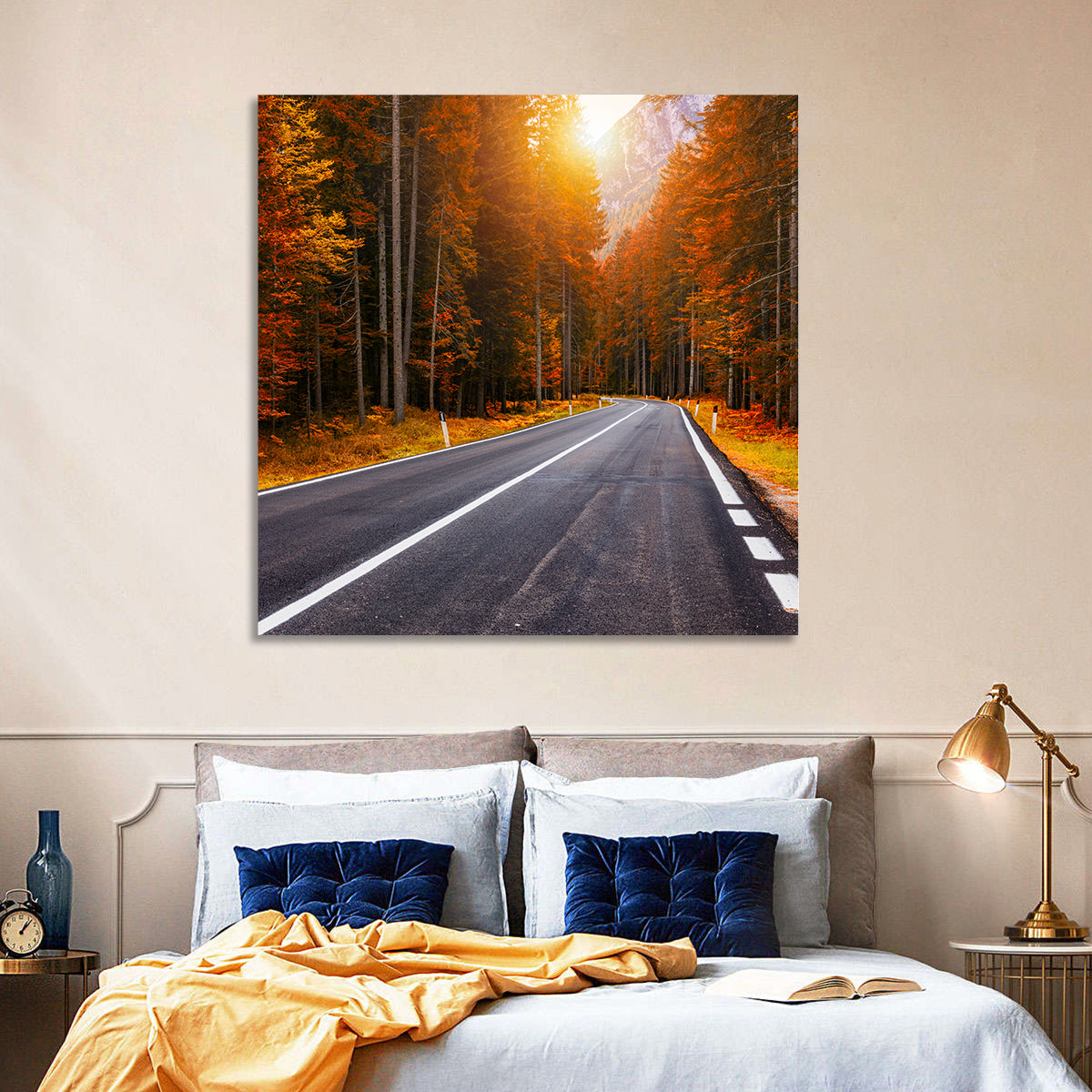 Golden Hour Forest Road Wall Art in a room, square