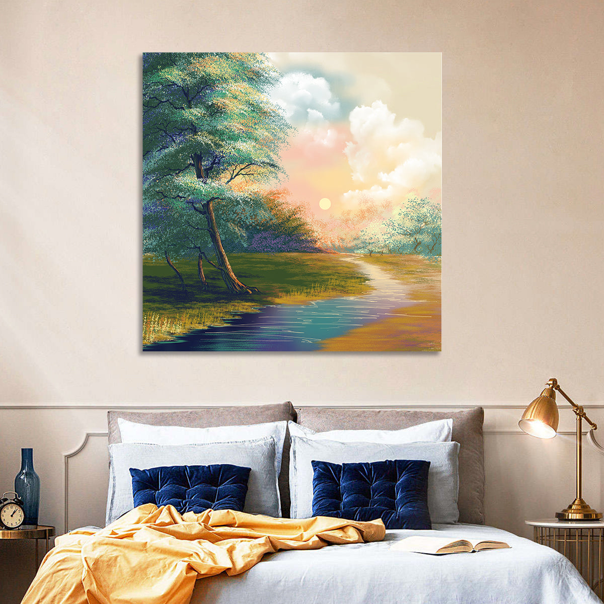 Spring Forest Sunrise Wall Art in a room, square