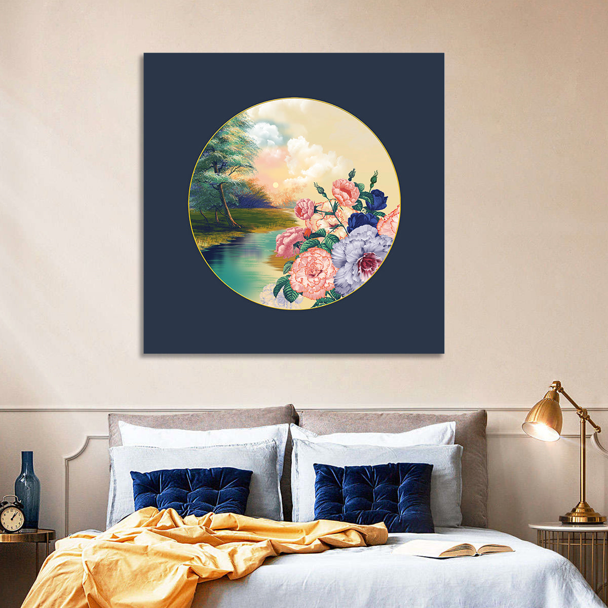 Golden Garden Circle Wall Art in a room, square