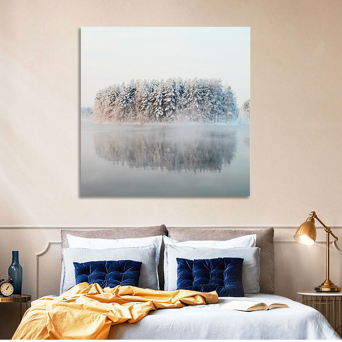 Misty Karelia Lake Wall Art in a room, square