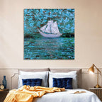 White Sailboat Reflection Wall Art