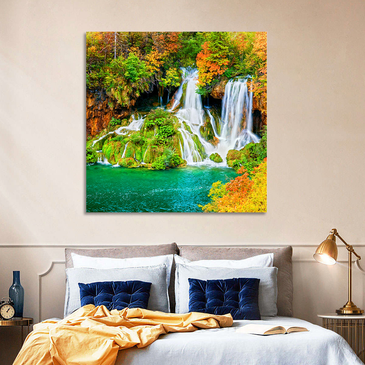 Plitvička Jezera Autumn Falls Wall Art in a room, square
