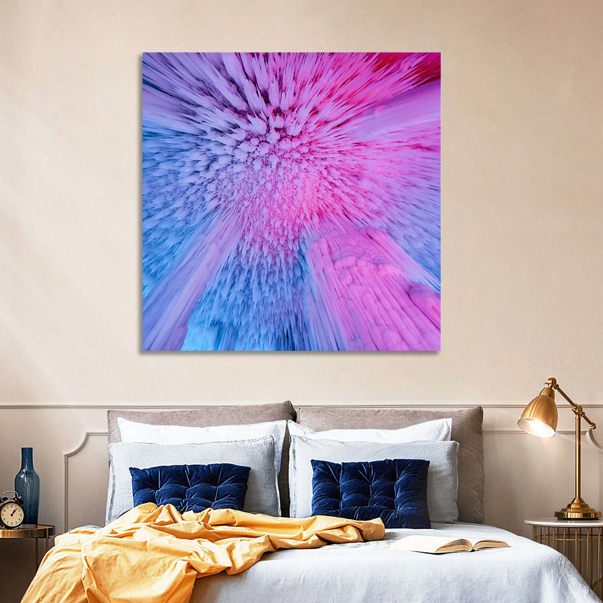 Ethereal Ice Cave Icicles Wall Art in a room, square