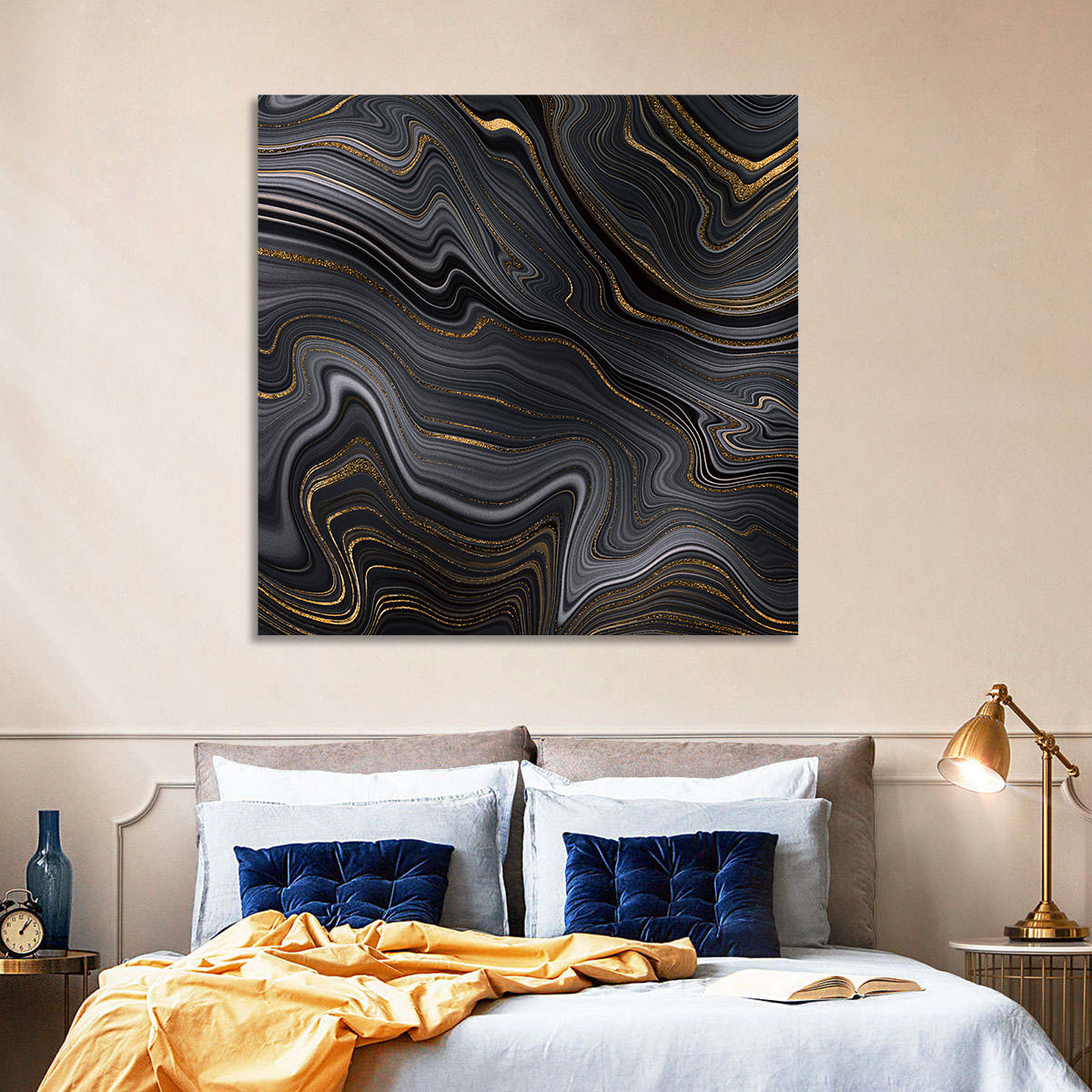 Black Marble with Gold Veins Wall Art