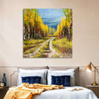 Autumn Birch Path with Two Birds Wall Art