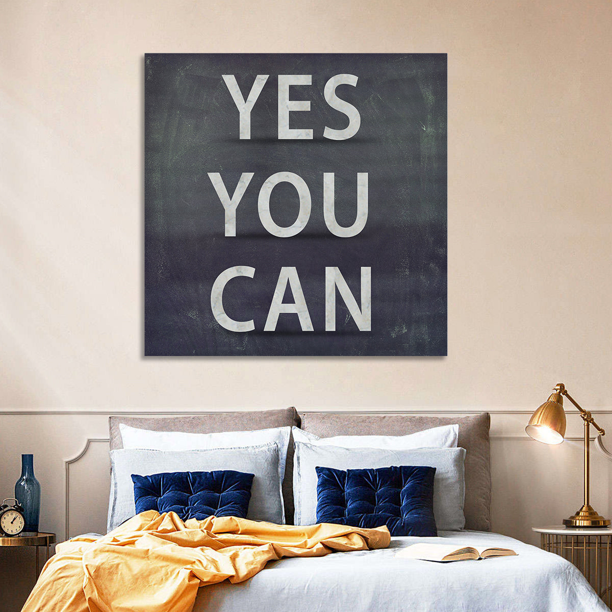 Yes You Can Chalkboard Typography Wall Art in a room, square