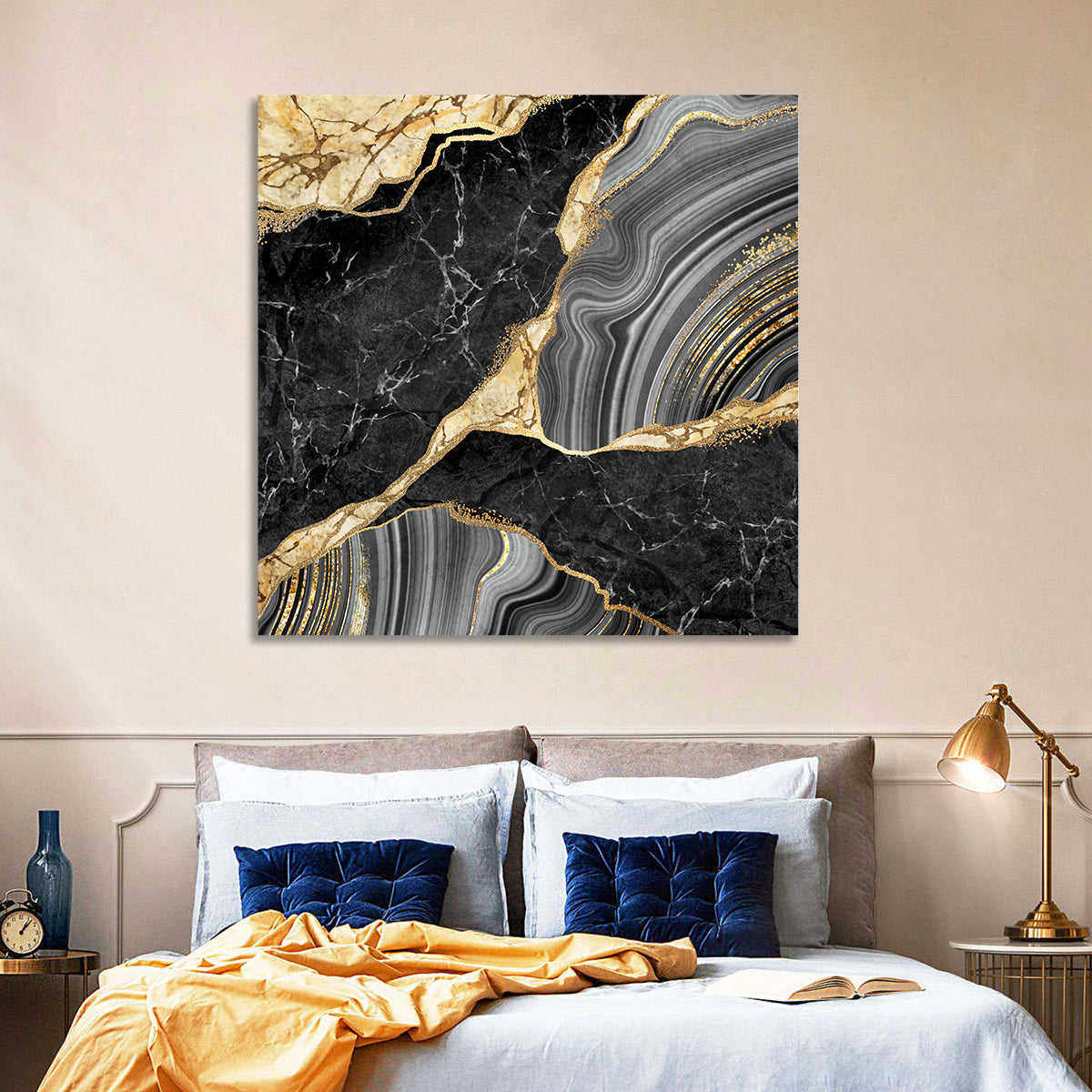 Gold River Abstract Wall Art in a room, square