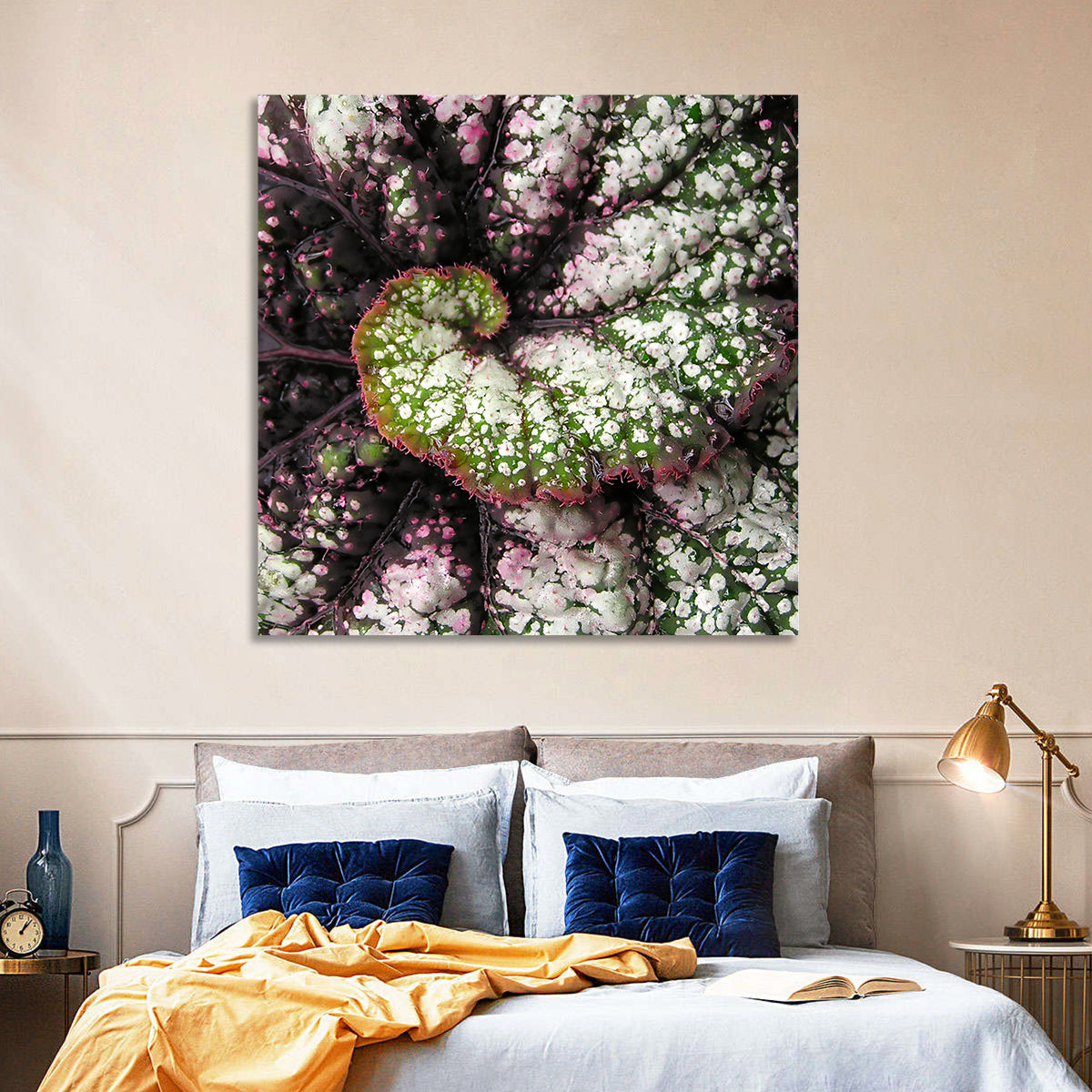 Begonia Leaf Spiral Geometry Wall Art in a room, square