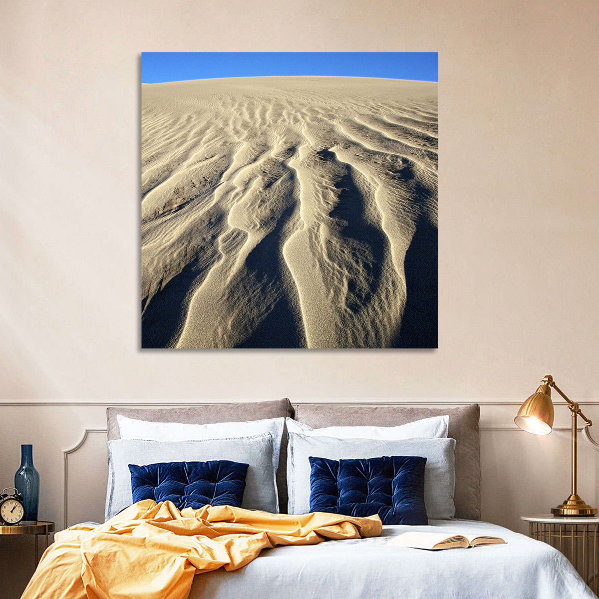 Endless Rippled Sand Dunes Wall Art in a room, square