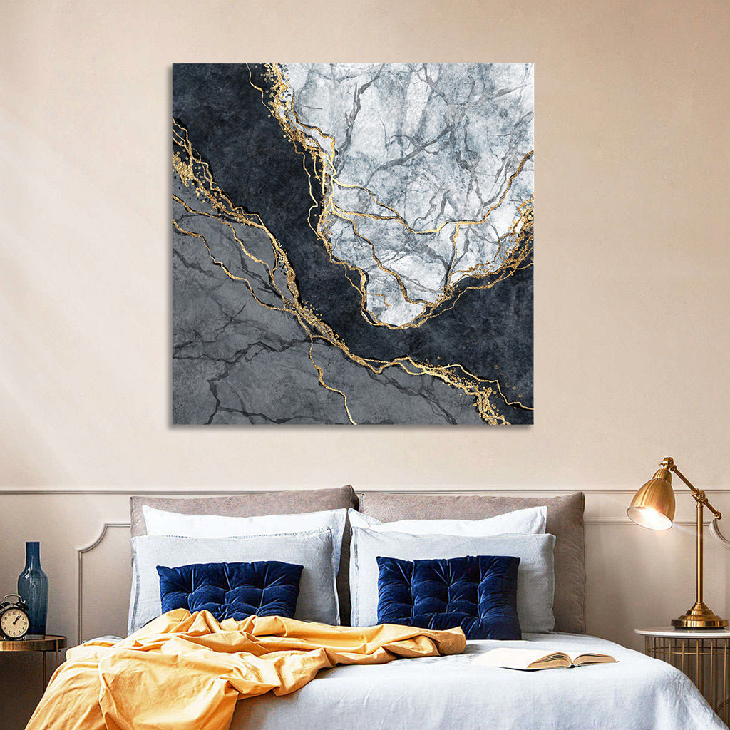 Black Stream Golden Veins Abstract Wall Art