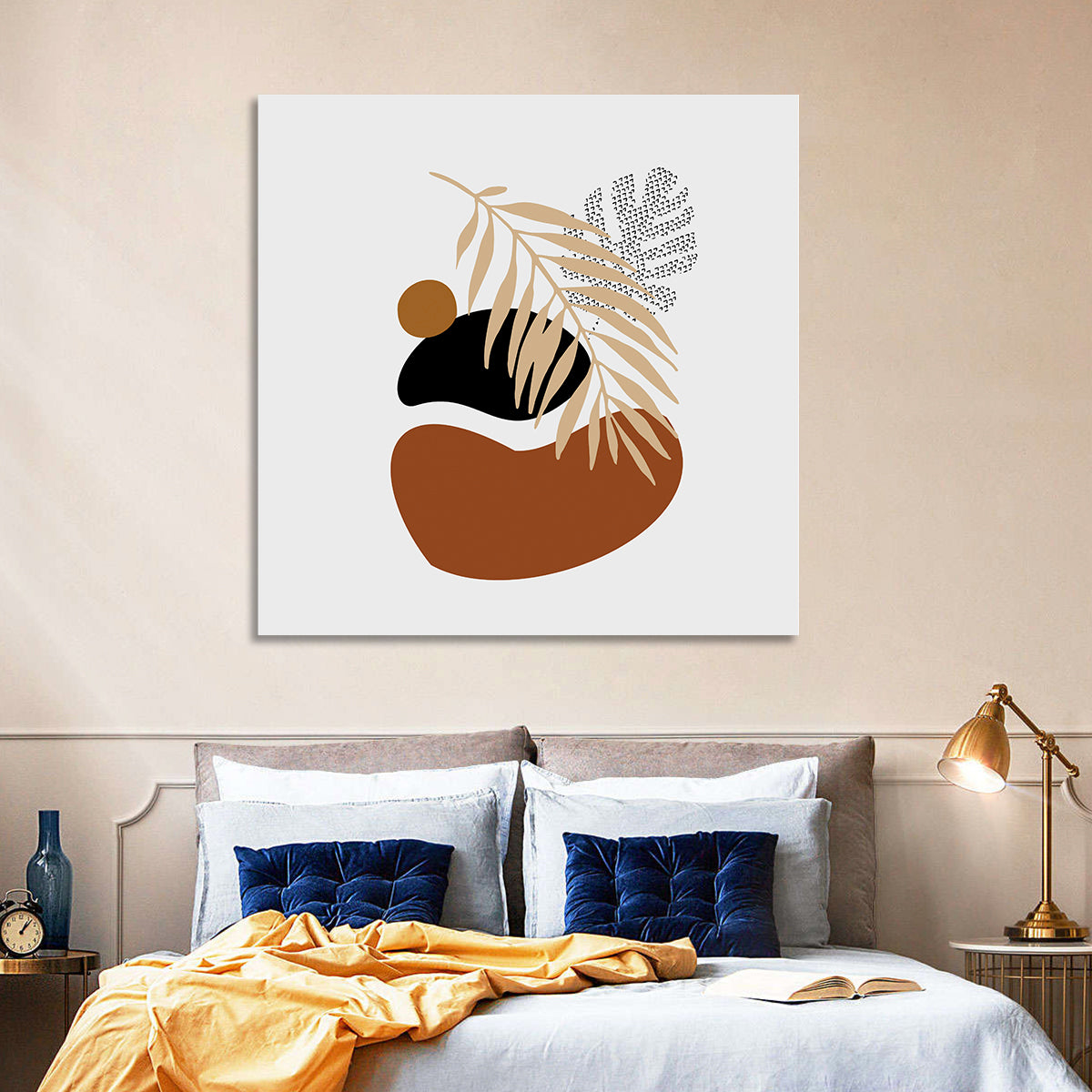 Tropical Stones Palm Leaf Wall Art in a room, square