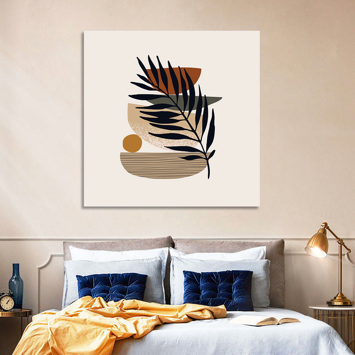 Balanced Palm Leaf Abstract Wall Art in a room, square