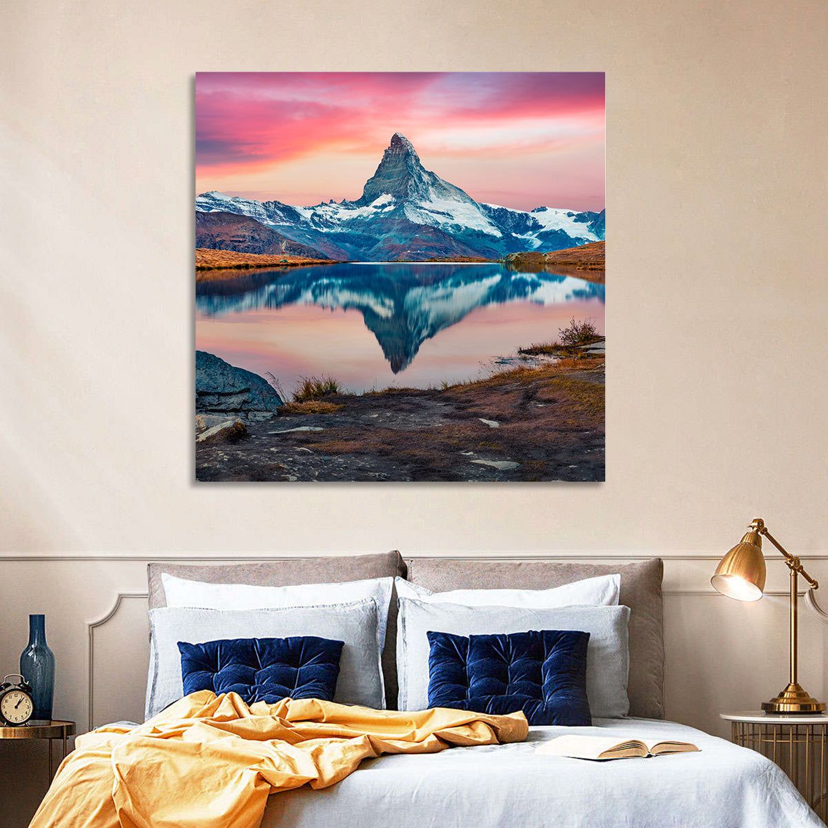 Matterhorn Reflection at Stellisee Wall Art in a room, square