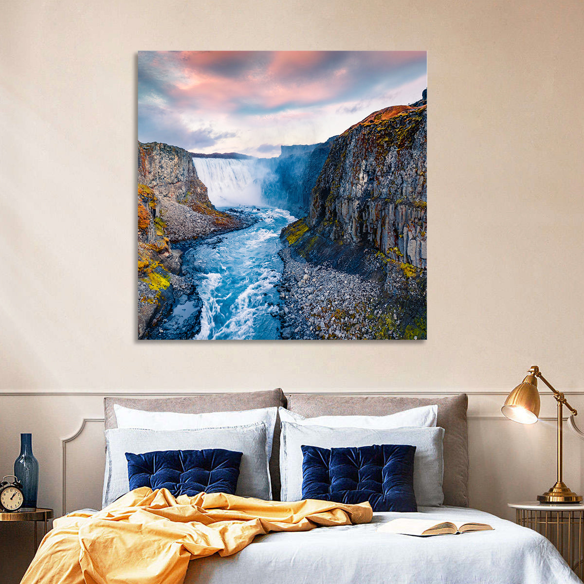 Dettifoss Waterfall Wall Art in a room, square