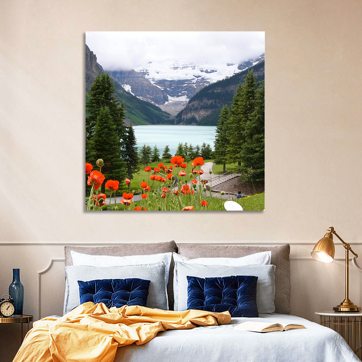 Lake Louise Poppies Wall Art in a room, square